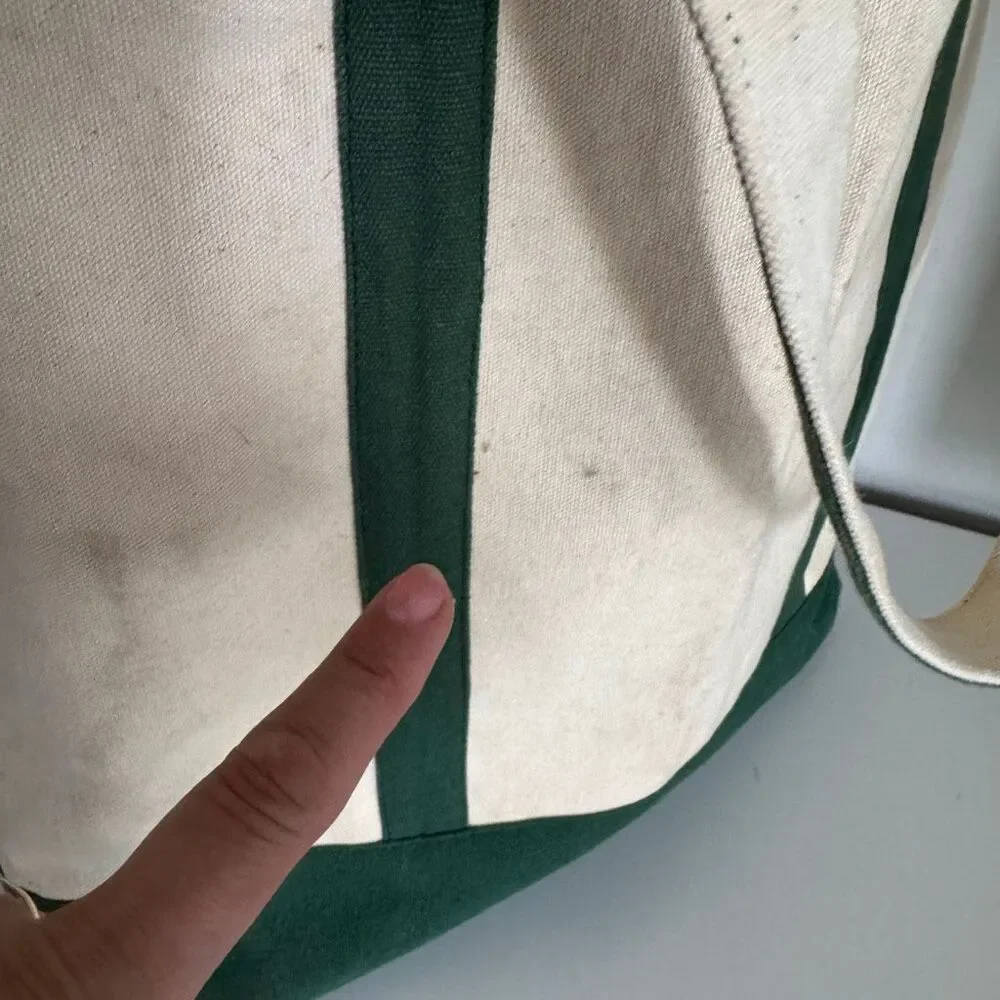 Vintage Large Cotton Canvas Boat And Tote Style Bag Green White